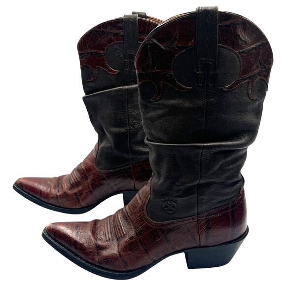 Ariat Gator Croc Embossed Slouch Cowboy Western Boots Size 7 - Picture 5 of 9